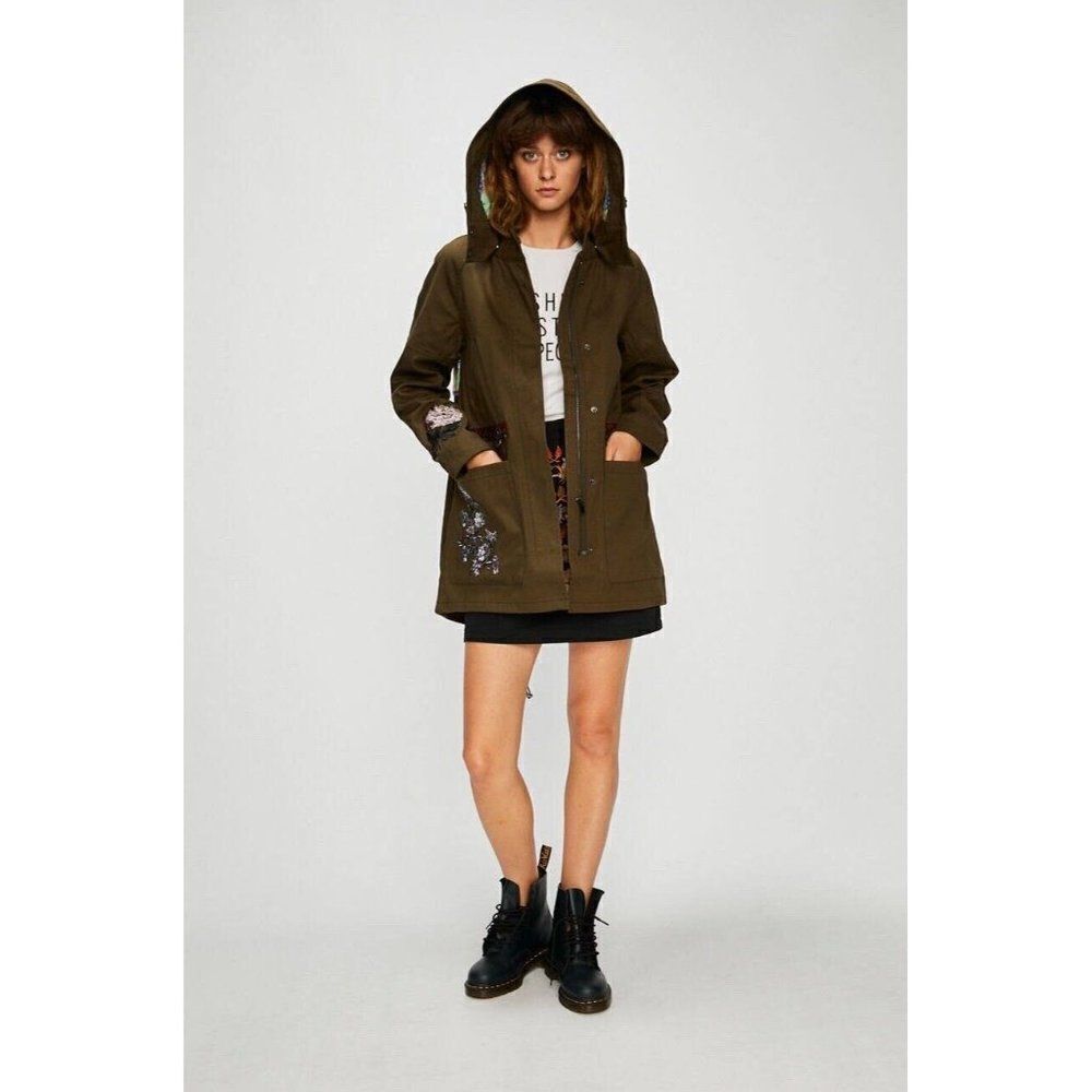 Desigual Jacket WMNS 6 Green‎ Victorian Gothic Hooded Manila Parka Floral Artsy - Picture 9 of 16